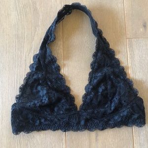 Free People Black lace halter bralette